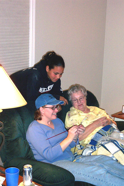 Mom and Lynn Knitting